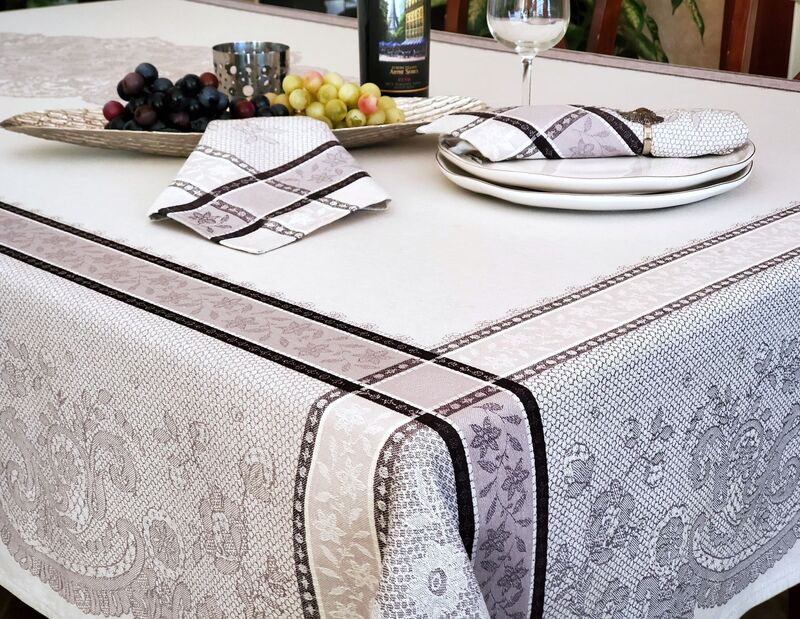 DENTELLE LINEN GRAY Jacquard Cotton Woven French Traditional Tablecloths - Elegant Fancy European Table Cover - French Home Decoration Gifts