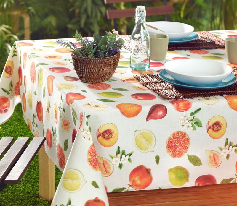 FRUIT HARVEST French Country Acrylic Cotton Coated Tablecloth - French Oilcloth Indoor Outdoor Party Table Decor - Spill Proof Easy Wipe Off Laminated Table cloths - Art on the Table Home Decoration Gifts