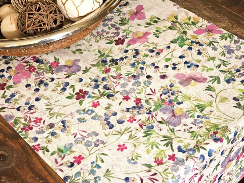LUANA WILDFLOWERS French Acrylic Cotton Coated Decorative Table Runner - French Modern Oilcloth Wipe Off Fabric - French Provence Table Accent - Home Decoration Accessories Gifts