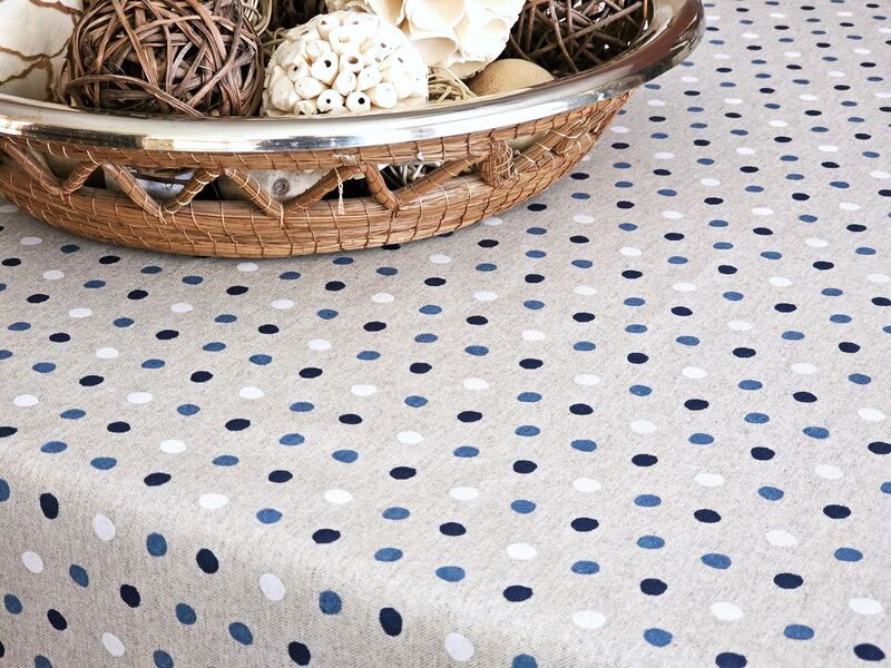 POLKA DOT ART BLUE Trendy Acrylic Cotton Coated Tablecloths - French Oilcloth Spill Proof Easy Wipe Off Laminated Round Rectangle Table Cover - Indoor Outdoor Party Table Decor - Elegant Modern Home Decoration Gifts