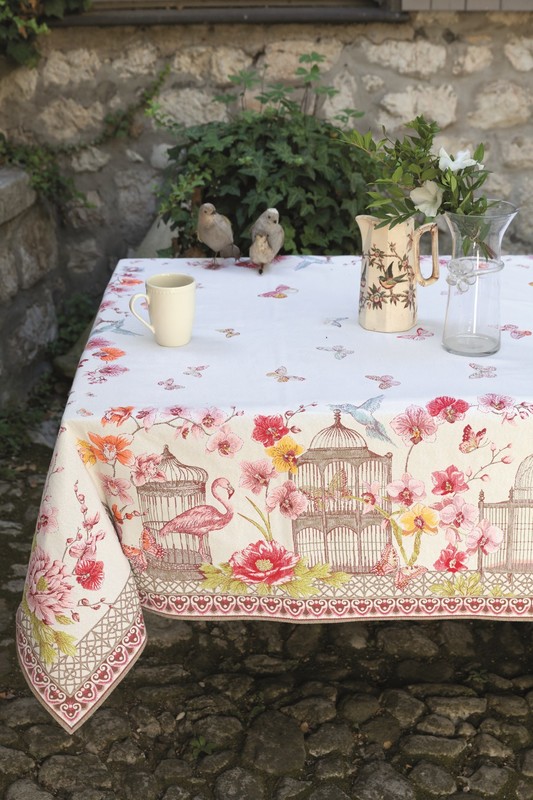 TROPICANA PINK WHITE French Provence Jacquard Woven Tapestry Tablecloths - Elegant Rectangle Tablecloth - Square Table Topper Couch Throw - French Home Decor