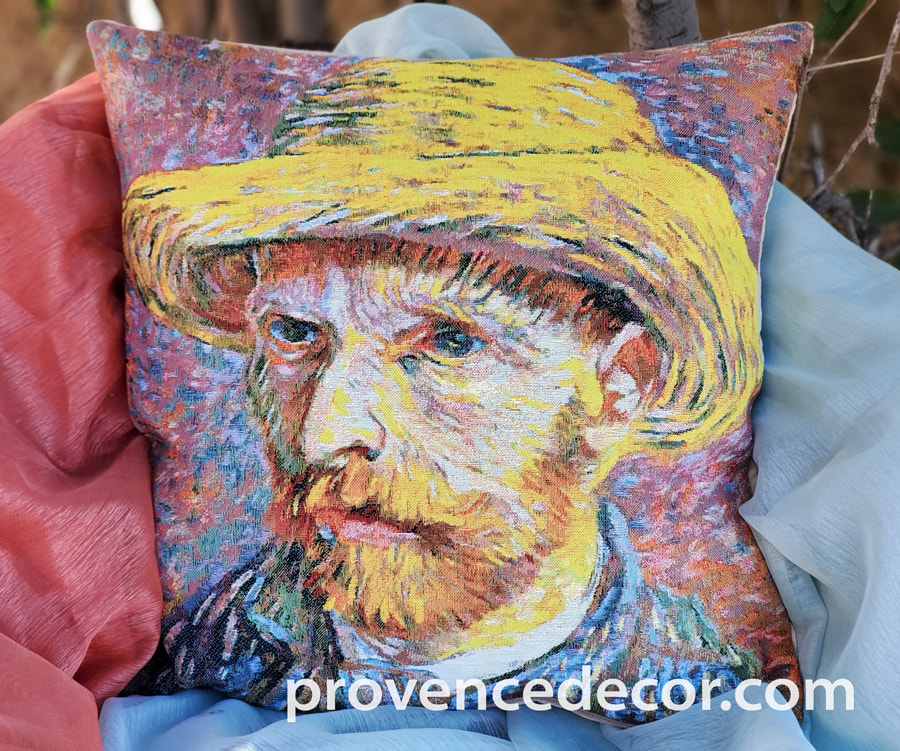 VAN GOGH SELF PORTRAIT Jacquard Woven Gobelin Tapestry Throw Pillow Cases - Van Gogh Art Lovers Decorative Cushion Covers - Famous Art Gallery Gifts Home Decor