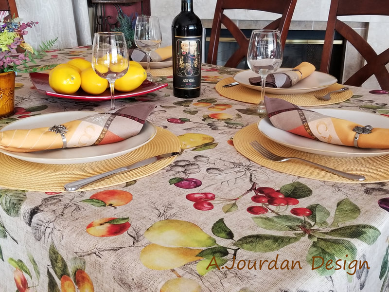 PROVENCE HARVEST Wild Fruits Berries Cotton Coated Rectangle Tablecloth - French Oilcloth Spill Proof Wipe Off Indoor Outdoor Party Tablecloths - French Country Farm House Decor