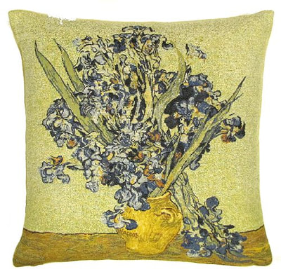 The IRISES VASE Tapestry Cushion is a replica of Van Gogh's famous artwork in Tapestry. The details are exquisite, looks like a real painting!. These gorgeous Jacquard Tapestry Throw Pillow Cases are the authentic GOBELIN Tapestry woven with 100% high quality cotton, lined with a soft beige velvet backing and close with a zipper. Size: 18" X 18"