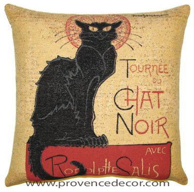 The TOURNEE DU CHAT NOIR Tapestry Cushion Cover is a replica of Teophile Steinlen famous artwork in Tapestry. The details are exquisite. These gorgeous Jacquard Tapestry Throw Pillow Cases are the authentic GOBELIN Tapestry woven with 100% high quality cotton, lined with a soft beige velvet backing and close with a zipper. Size: 18" X 18"