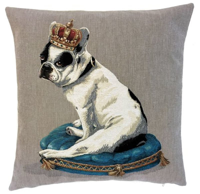 DOG ROYAL FRENCH BULLDOG Belgian Tapestry Throw Pillow Cases - Decorative 18 X 18 Square Pillow Covers - Zippered Throw Pillow Case - Jacquard Woven Belgium Tapestry Cushion Covers - Fun Dressed Dog Throw Cushions - Dog Lover Gift - French Bulldog King Castle Royal Palace Home Decor Gifts
