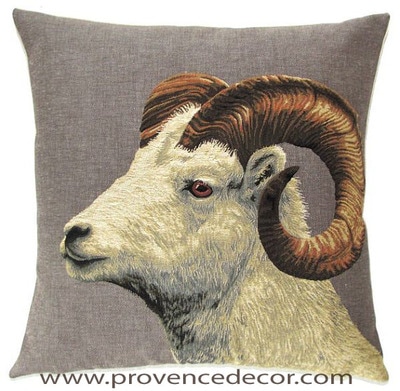 GOAT Tapestry Pillow Covers are woven on a Jacquard loom (crafted with true traditional tapestry technique) with 100% high quality cotton thread, lined with a plain beige cotton backing and close with a zipper. Size: 18" X 18"