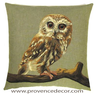 FOREST OWL Tapestry Pillow Covers are woven on a Jacquard loom (crafted with true traditional tapestry technique) with 100% high quality cotton thread, lined with a plain beige cotton backing and close with a zipper. Size: 18" X 18"