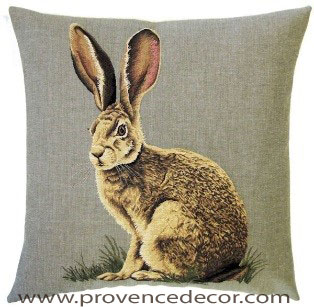 FOREST RABBIT Tapestry Pillow Covers are woven on a Jacquard loom (crafted with true traditional tapestry technique) with 100% high quality cotton thread, lined with a plain beige cotton backing and close with a zipper. Size: 18" X 18"