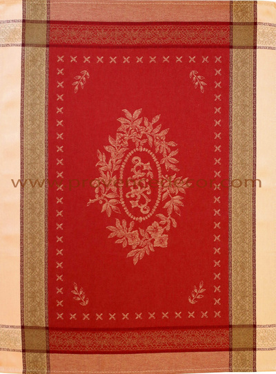 ELEGANCE RED Jacquard Woven French Provence Dishtowels - Exclusive Designs Kitchen Towels - Elegant 100% Cotton Tea Towels - Kitchen BBQ Area Hand Towels - Home Decor Gifts