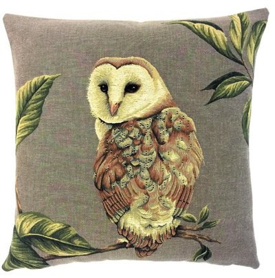 BARN OWL Authentic European Belgian Tapestry Throw Pillow Cases - Decorative Pillow Covers - Zippered Throw Pillow Case - Owl Lovers Gift - Forest Animals Cushion Covers - Owl Art - Birds Home Decor Gifts - Fun Forest Animals Lovers Cushion Covers Decor - Owl Lovers Gift