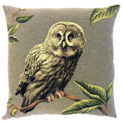 BARRED OWL Authentic European Belgian Tapestry Throw Pillow Cases - Decorative Pillow Covers - Zippered Throw Pillow Case - Owl Lovers Gift - Forest Animals Cushion Covers - Owl Art - Birds Home Decor Gifts - Fun Forest Animals Lovers Cushion Covers Decor - Owl Lovers Gift