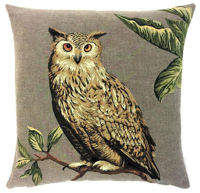 EAGLE OWL Authentic European Belgian Tapestry Throw Pillow Cases - Decorative Pillow Covers - Zippered Throw Pillow Case - Owl Lovers Gift - Forest Animals Cushion Covers - Owl Art - Birds Home Decor Gifts - Fun Forest Animals Lovers Cushion Covers Decor - Owl Lovers Gift