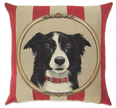 DOG BORDER COLLIE PORTRAIT Belgian Tapestry Throw Pillow Cases - Decorative 18 X 18 Square Pillow Covers - Zippered Throw Pillow Case - Jacquard Woven Belgium Tapestry Cushion Covers - Fun Dressed Dog Throw Cushions - Dog Lover Gift - Border Collie Home Decor Gifts