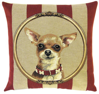 DOG CHIHUAHUA PORTRAIT Belgian Tapestry Throw Pillow Cases - Decorative 18 X 18 Square Pillow Covers - Zippered Throw Pillow Case - Jacquard Woven Belgium Tapestry Cushion Covers - Fun Dressed Dog Throw Cushions - Dog Lover Gift - Chihuahua Home Decor Gifts