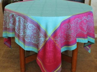 RENAISSANCE TURQUOISE Jacquard Woven Teflon Cotton Coated French Tablecloths - Easy Clean Elegant Modern French Party Table Decor - French Home Decor Gifts