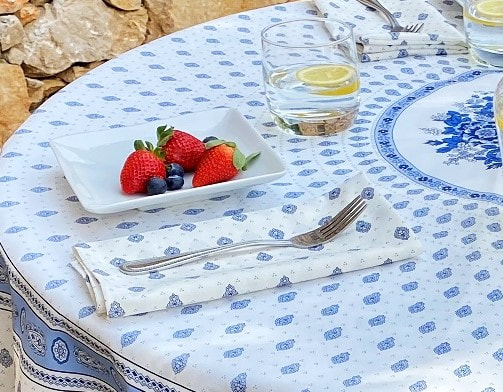 BASTIDE WHITE BLUE French Decorative Napkin Set - High Quality Absorbent Soft Printed Cotton - French Country Marat Avignon Design - Table Home Decor Gifts