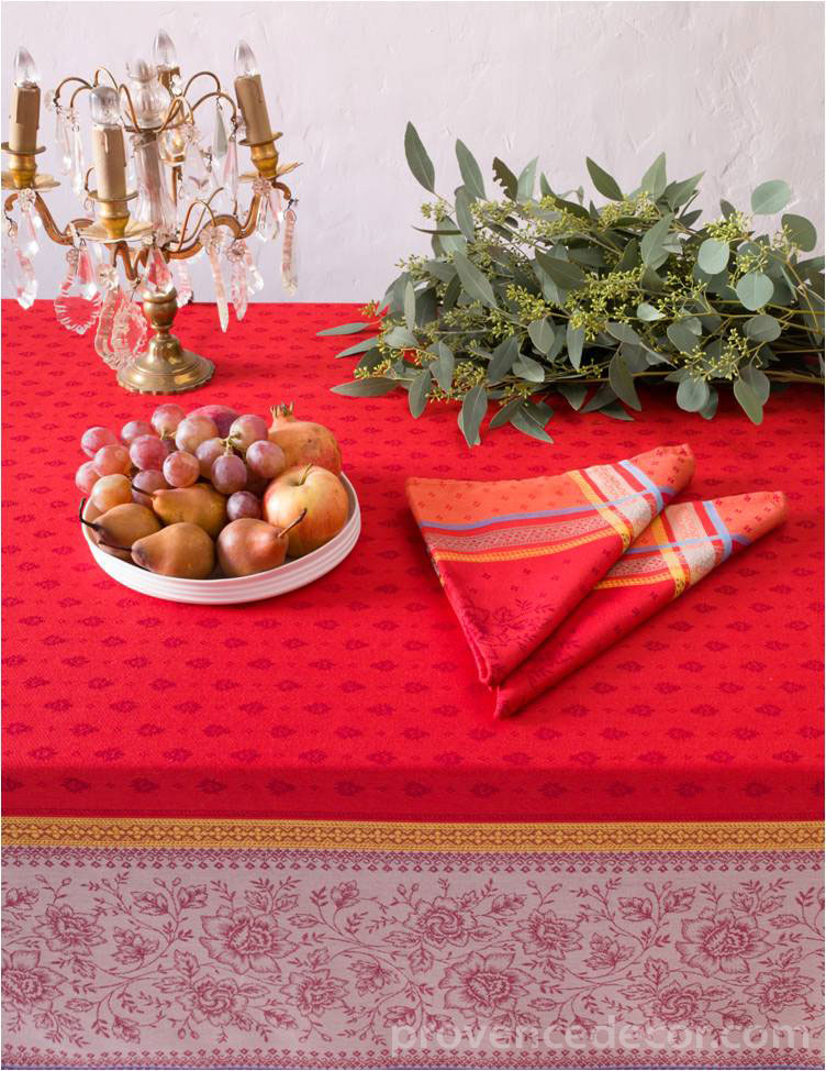 CAMELIA RED Jacquard Woven French Decorative Napkin Set - High Quality Absorbent Soft Cotton Reversible Elegant Napkins - Table Home Decoration Gifts