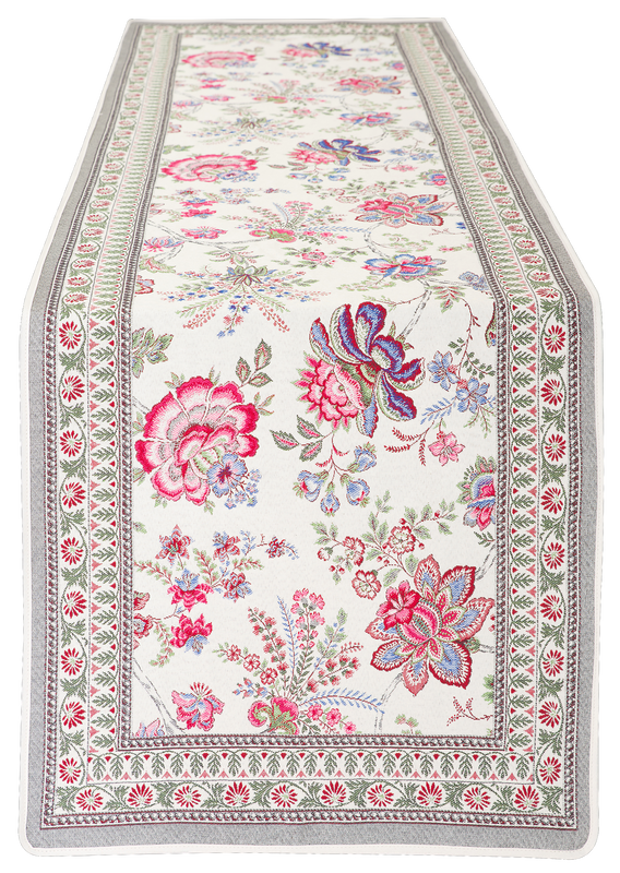 CHAMBORD PINK BLUE French Jacquard Tapestry Table Runner - French Garden Flowers Table Accent - Table Decor Home Accessories Gifts