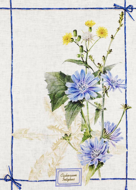 CHICORY FLOWERS European Linen Dishtowels - Exclusive Wildflowers Designs Tea Towels - Elegant 100% Linen Kitchen Towels - Nature Flowers Lovers Dish Towels - Kitchen Hand Towels - French Home Decor Gifts