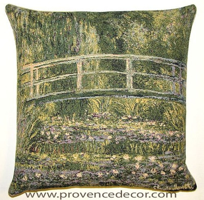 The WATER LILY POND Tapestry Cushion is a replica of Claude Monet's famous artwork in Tapestry. The details are exquisite, looks like a real painting. These gorgeous Jacquard Tapestry Throw Pillow Cases are the authentic GOBELIN Tapestry woven with 100% high quality cotton, lined with a soft beige velvet backing and close with a zipper. Size: 18" X 18"