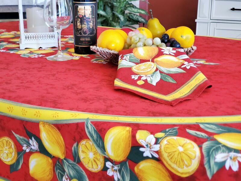 LEMON RED French Provence Tablecloths - High Quality French Polyester Spill and Wrinkle Resistant - Indoor Outdoor Party Table Cover - French Country Home Decoration Gifts