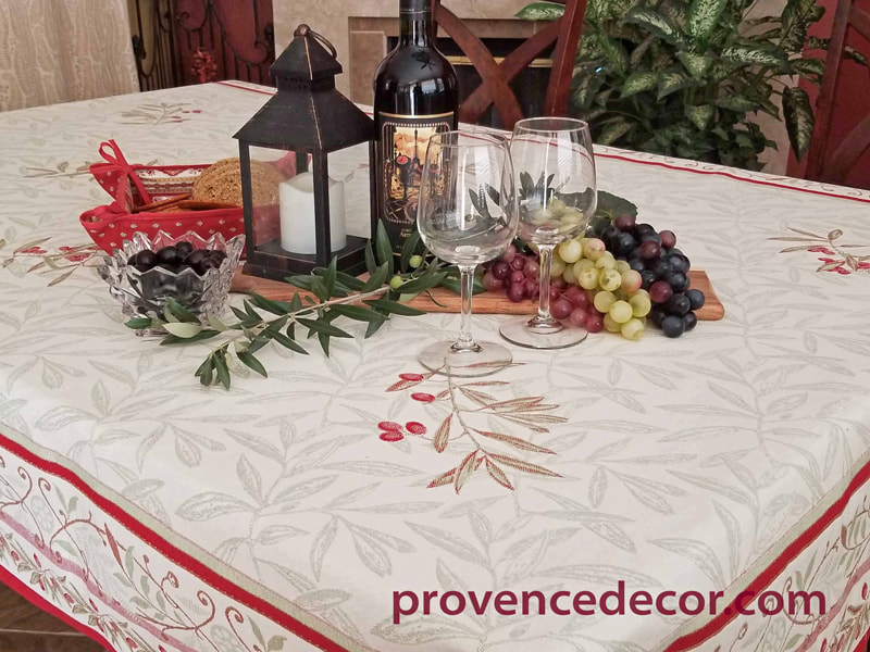 OLIVES RED French Provence Jacquard Tapestry Reversible Tablecloths - Elegant Rectangle Tablecloth - Square Table Topper Couch Throw - French Home Decor