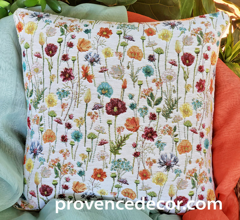 WILDFLOWERS ALLOVER Authentic European Tapestry Throw Pillow Cases - Wild Flowers Gardening Lovers Cushion Covers - Flower Tapestry Art Home Garden Decor Gifts