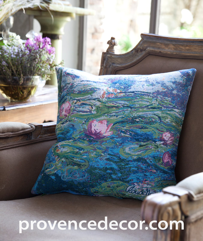 NYMPHEAS WATER LILIES Jacquard Woven Gobelin Tapestry Throw Pillow Cases - Claude Monet Art Lovers Gift Cushion Covers - Famous Art Gallery Gifts Home Decor