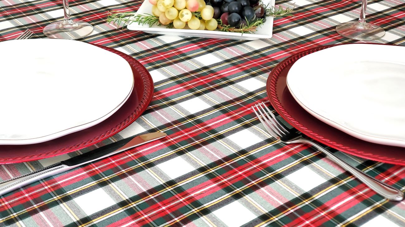 CALEDONIA TARTAN Acrylic Cotton Coated Tablecloths - French Oilcloth Indoor Outdoor Party Traditional Scottish Style Fabric - Spill Proof Easy Wipe Off Laminated Table Cover - Home Decoration Gifts
