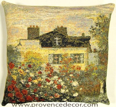 The MONET GARDEN Tapestry Cushion is a replica of Claude Monet's famous artwork in Tapestry. The details are exquisite, looks like a real painting. These gorgeous Jacquard Tapestry Throw Pillow Cases are the authentic GOBELIN Tapestry woven with 100% high quality cotton, lined with a soft beige velvet backing and close with a zipper. Size: 18" X 18"
