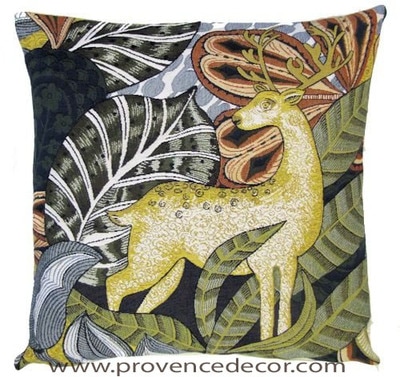 DREAM DEER Tapestry Cushion Cover is a Gobelin Tapestry Art Design. The details are exquisite. These gorgeous Jacquard Tapestry Throw Pillow Cases are the authentic GOBELIN Tapestry woven with 100% high quality cotton, lined with a light beige cotton backing and close with a zipper. Size: 18" X 18"