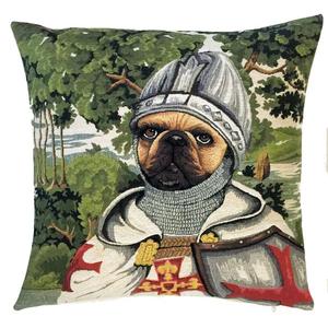 SIR LANCELOT PUG Authentic European Gobelin Jacquard Woven Tapestry Throw Pillow Covers - King Arthur Lovers Pillow Case - Fun Dressed Dog Cushion Covers - Pug Dog Lovers Gifts