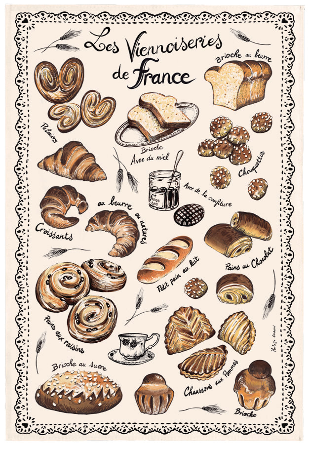 FRENCH PASTRIES Exclusive Design French Dishtowels - Elegant 100% Cotton Kitchen Towels - French Food Cooking Lovers Dishcloths - French Bakery Chefs Artwork Decorative Kitchen Tea Towels - Home Decor Accessories Gifts