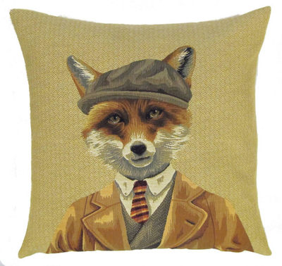Belgian Tapestry Throw Pillow Cases - Decorative 18 X 18 Square Pillow Covers - Zippered Throw Pillow Case - Jacquard Woven Belgium Tapestry Cushion Covers - Fun Forest Animals Throw Cushions - Mountain House Forest Fox Gentleman Paris Home Decor Gifts