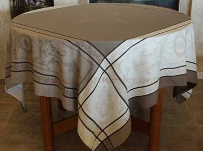 PARISIENNE TAUPE Teflon Cotton Coated Jacquard Woven French Tablecloths - Easy Clean Elegant Decorative Party Table Cloth - French Classic Home Table Decor Gifts