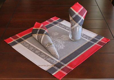 GRAPE GRAY RED French Provence Jacquard Woven Cotton Napkins Set - Table Decor - French Home Decor 