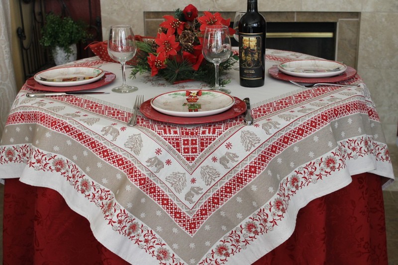 SAMOENS Christmas Jacquard Woven Tapestry Tablecloths - Elegant Rectangle Tablecloth - Square Table Topper Couch Throw - French Home Decor
