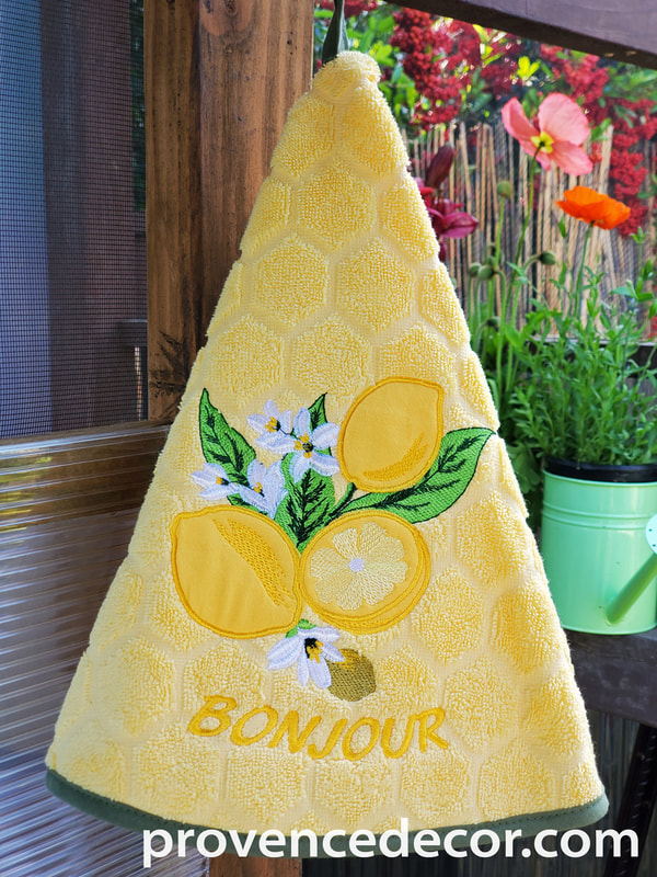 LEMON YELLOW Round Hand Towel - High quality super soft and absorbent thick cotton fabric - Decorative Kitchen Bathroom Towels - Provence Lemon Fruit Garden Lovers - French Country Home Decor