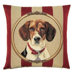 DOG BEAGLE PORTRAIT Belgian Tapestry Throw Pillow Cases - Decorative 18 X 18 Square Pillow Covers - Zippered Throw Pillow Case - Jacquard Woven Belgium Tapestry Cushion Covers - Fun Dressed Dog Throw Cushions - Dog Lover Gift - Beagle Home Decor Gifts
