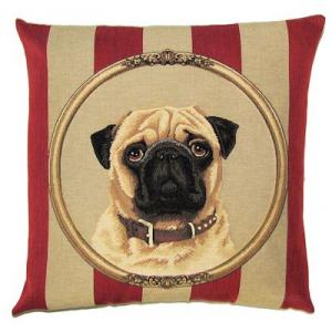 DOG PUG PORTRAIT Belgian Tapestry Throw Pillow Cases - Decorative 18 X 18 Square Pillow Covers - Zippered Throw Pillow Case - Jacquard Woven Belgium Tapestry Cushion Covers - Fun Dressed Dog Throw Cushions - Dog Lover Gift - Pug Royal King Queen Dog Home Decor Gifts