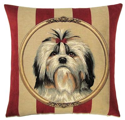 DOG SHIH TZU PORTRAIT Belgian Tapestry Throw Pillow Cases - Decorative 18 X 18 Square Pillow Covers - Zippered Throw Pillow Case - Jacquard Woven Belgium Tapestry Cushion Covers - Fun Dressed Dog Throw Cushions - Dog Lover Gift - Shih Tzu Home Decor Gifts