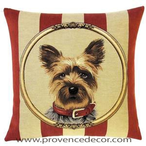DOG YORKSHIRE TERRIER - YORKIE PORTRAIT Belgian Tapestry Throw Pillow Cases - Decorative 18 X 18 Square Pillow Covers - Zippered Throw Pillow Case - Jacquard Woven Belgium Tapestry Cushion Covers - Fun Dressed Dog Throw Cushions - Dog Lover Gift -Yorkshire Home Decor Gifts