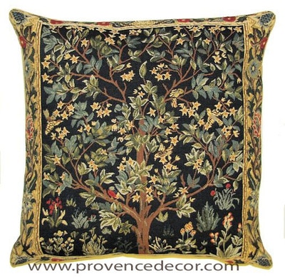 The TREE OF LIFE Tapestry Cushion is a replica of William Morris famous artwork in Tapestry. The details are exquisite, looks like a real painting. These gorgeous Jacquard Tapestry Throw Pillow Cases are the authentic GOBELIN Tapestry woven with 100% high quality cotton, lined with a soft beige velvet backing and close with a zipper. Size: 18" X 18"