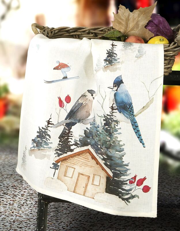 MEGEVE VACATION Linen Kitchen Towels - Exclusive Designs Tea Towels - 100% Linen Dishtowels - Elegant Holidays Dish Towels - Christmas Kitchen Hand Towels - Ski Lovers Mountain House Decoration Gifts