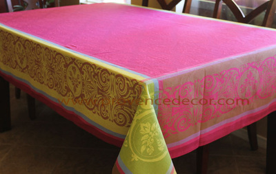 RENAISSANCE PINK Jacquard Woven Teflon Cotton Coated French Tablecloths - Easy Clean Elegant Modern French Party Table Decor - French Home Decor Gifts