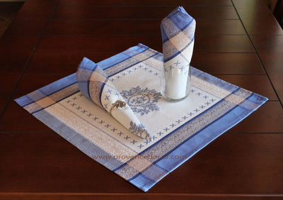 ELEGANCE BLUE French Provence Jacquard Woven Cotton Napkins Set - Table Decor - French Home Decor 