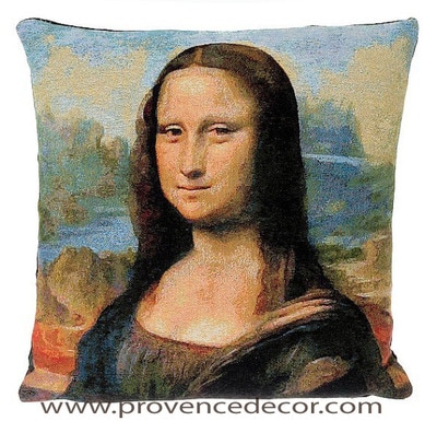 The MONA LISA - LA GIOCONDA Tapestry Cushion is a replica of Leonardo da Vinci famous artwork in Tapestry. The details are exquisite, looks like a real painting. These gorgeous Jacquard Tapestry Throw Pillow Cases are the authentic GOBELIN Tapestry woven with 100% high quality cotton, lined with a soft black velvet backing and close with a zipper. Size: 18" X 18"