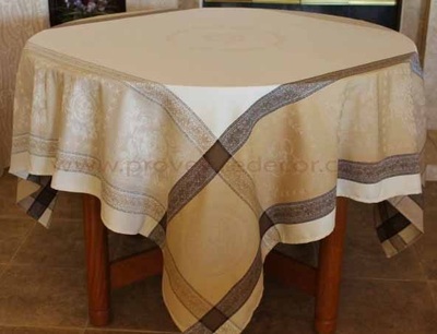ELEGANCE BEIGE Teflon Cotton Coated Jacquard Woven French Tablecloths - Easy Clean Elegant Decorative Party Table Cloth - French Classic Home Table Decor Gifts