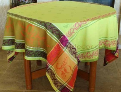 LEMON GREEN Jacquard Woven Teflon Cotton Coated French Tablecloths - Easy Clean Elegant Orange Table Decor - French Country Fruits Home Decor Gifts